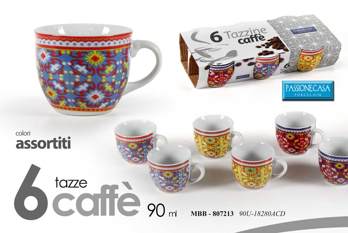 8025569807213 Set 6 tazzine tazze caffè moderne moka porcellana colore vintage retrò 90 ml - immagine 1