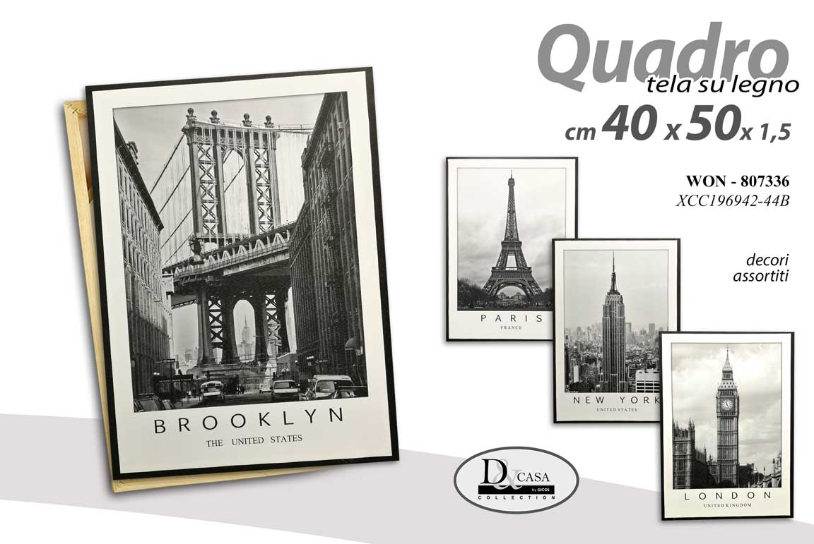 8025569807336 QUADRO STAMPA SU TELA Canvas LEGNO MONUMENTI MONDO BIANCO E NERO ASSORT 40*50CM - immagine 1