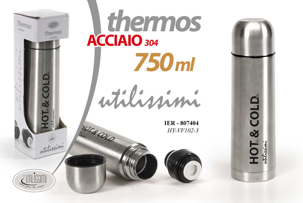 8025569807404 BOTTIGLIA THERMOS BORACCIA CALDO FREDDO 750ML ACCIAIO HOT & COLD COLORE GRIGIO - immagine 1