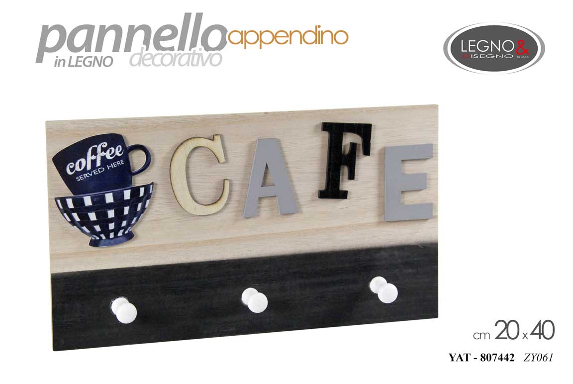 8025569807442 Appendino chiavi parete appendi tutto legno tazza caffè bar casa vintage 40 cm - immagine 1