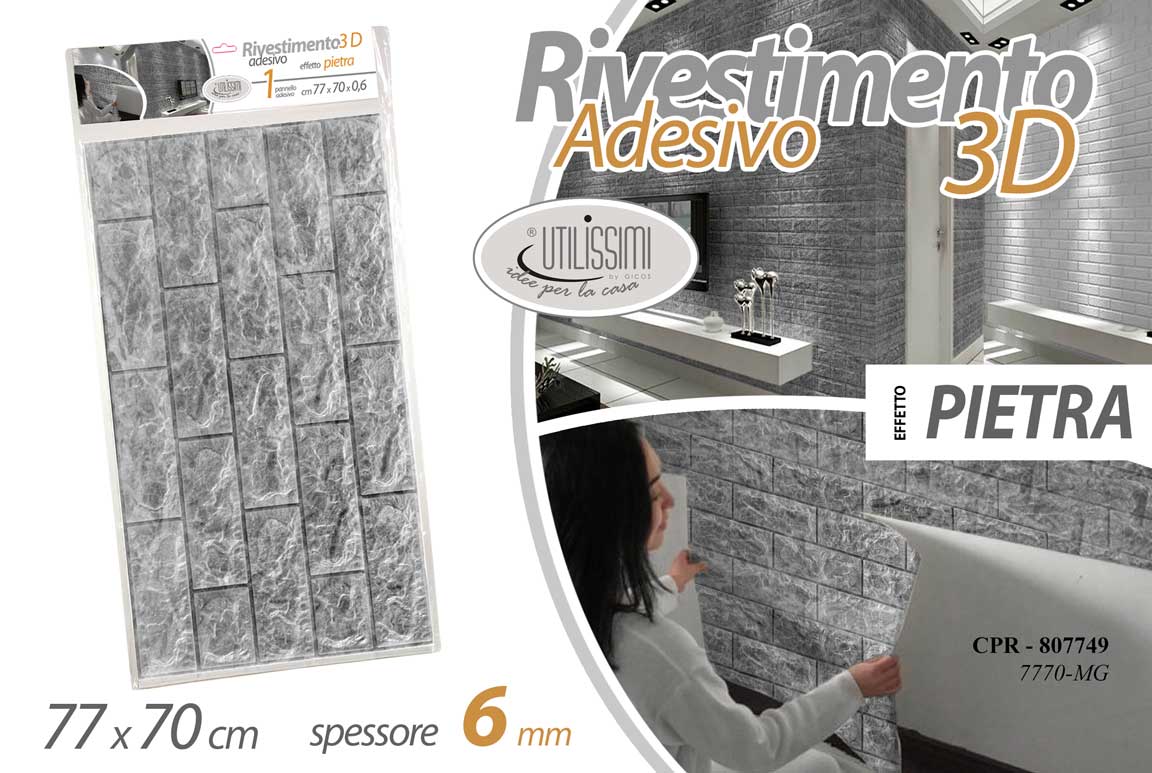 8025569807749 PANNELLO ADESIVO 77*70cm PIETRA 3D SPESSORE 6mm PARETE Mattoni Piastrella Muro G - immagine 1