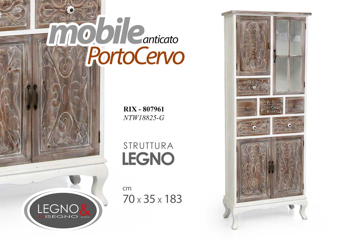 8025569807961 MOBILE CREDENZA VETRINA ANTICATO CASSETTIERA ARMADIO MARRONE BIANCO 183*70*30 cm - immagine 1