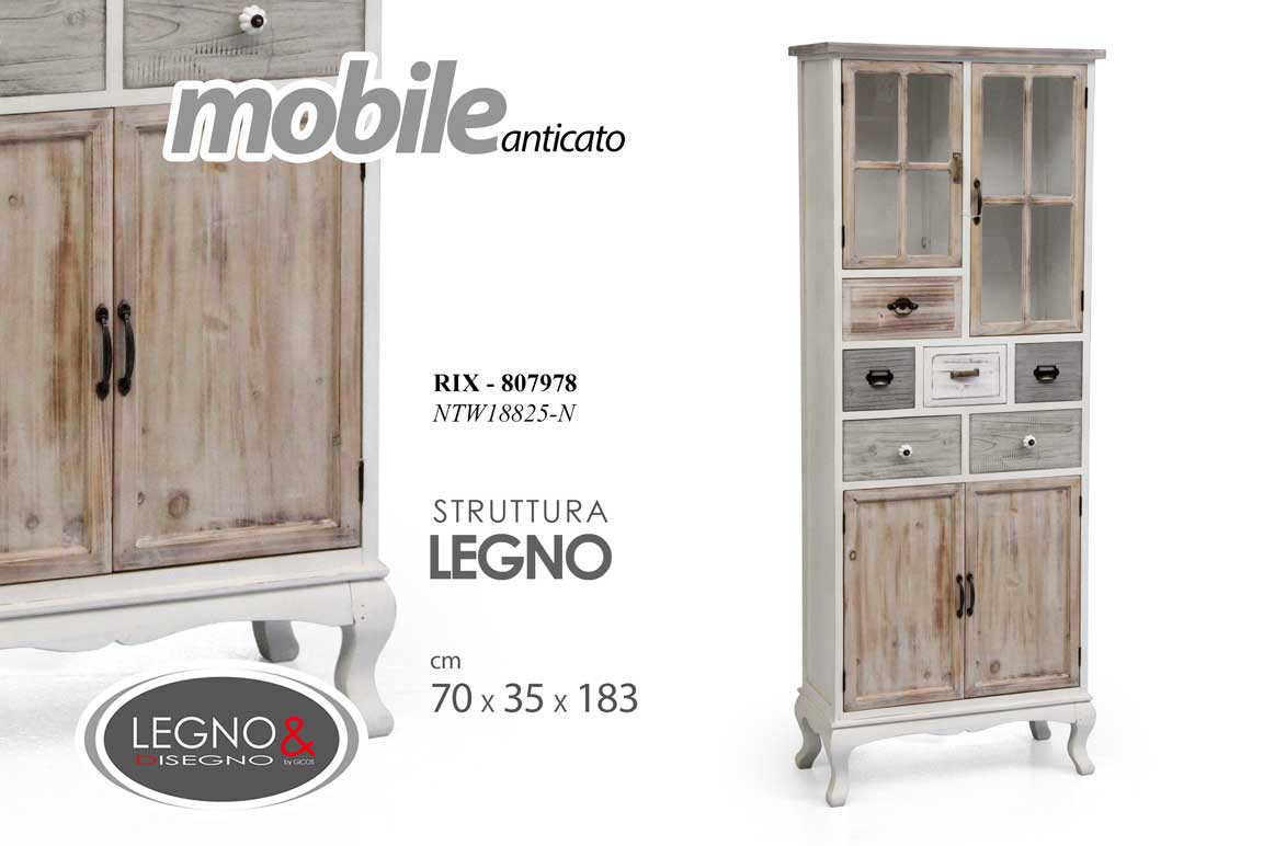 8025569807978 MOBILE CREDENZA VETRINA ANTICATO CASSETTIERA ARMADIO MARRONE BIANCO 183*70*30 cm - immagine 1