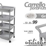 CARRELLO CUCINA PORTA FRUTTA VIVANDE MODERNO 4 CESTE RUOTE GRIGIO 99*50*36cm