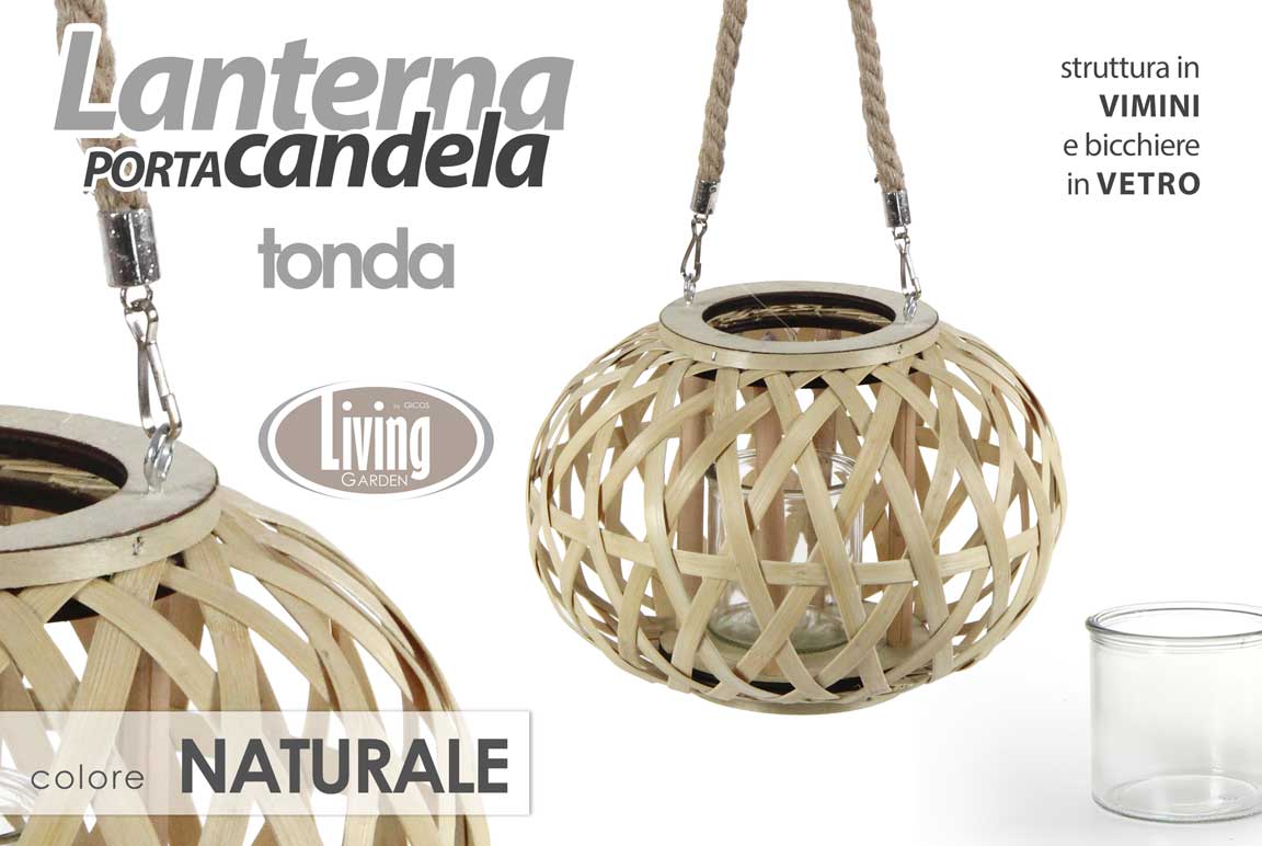 8025569808197 LANTERNA PORTACANDELA APPESA EVENTI GIARDINO RISTORANTE VIMINI VETRO 20*15cm - immagine 1