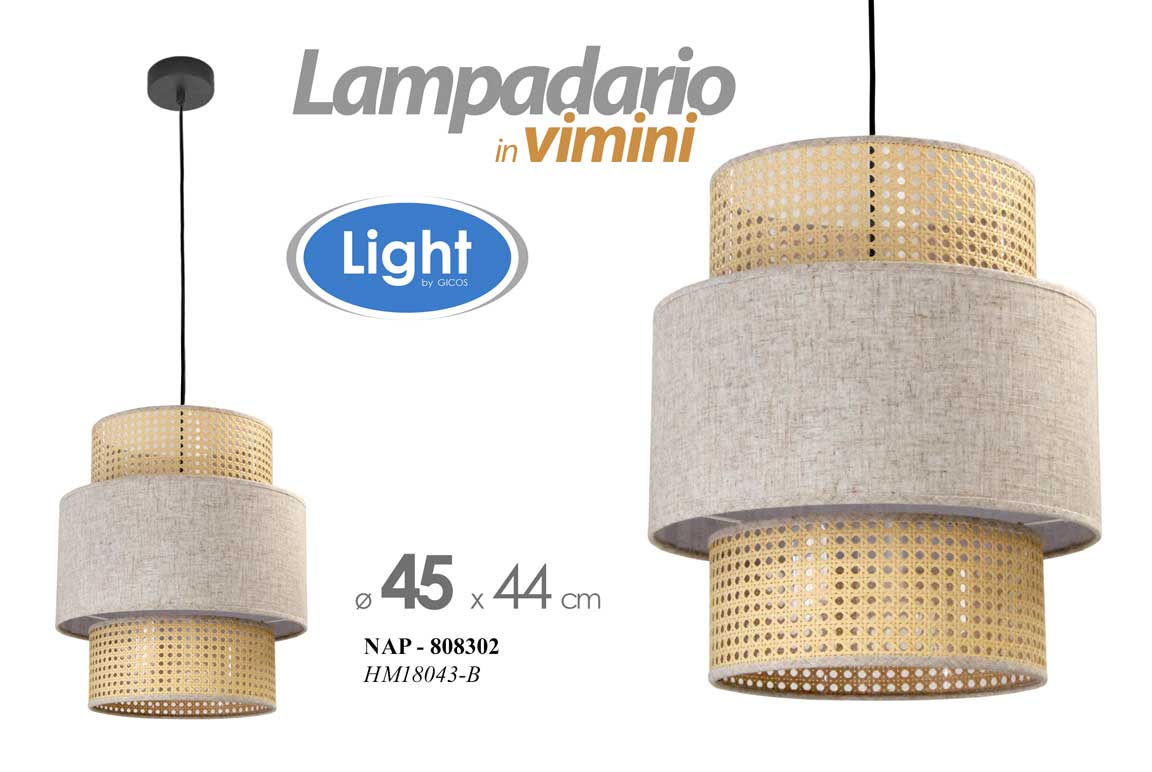 8025569808302 LAMPADARIO VIMINI BEIGE SALOTTO CUCINA SOFFITTO Lampada Sospensione 45*44 cm - immagine 1