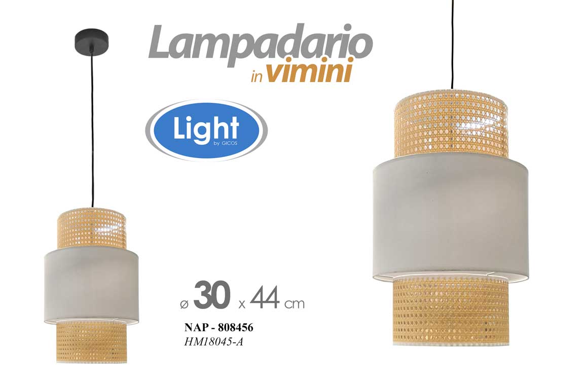 8025569808456 LAMPADARIO VIMINI BEIGE SALOTTO CUCINA SOFFITTO Lampada Sospensione 1 L 30*44 cm - immagine 1
