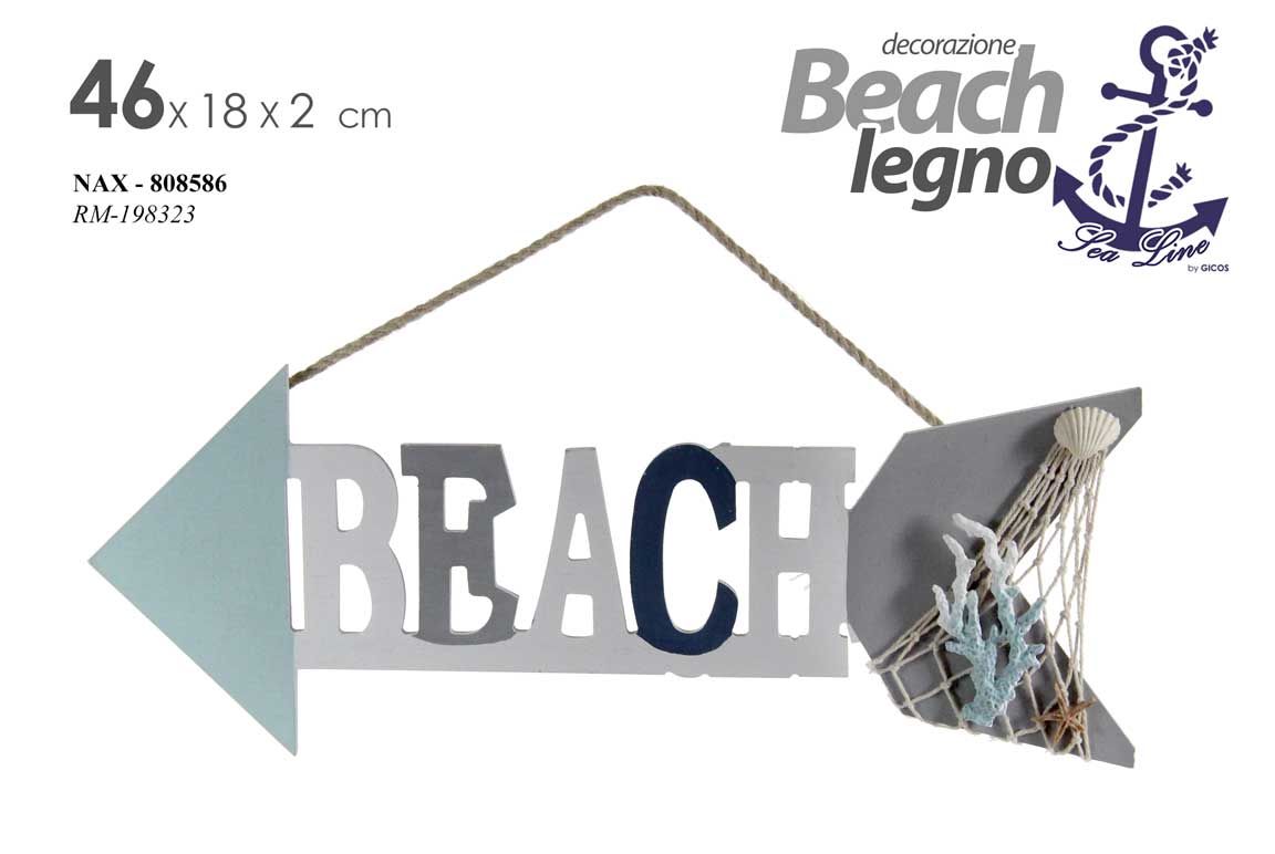 8025569808586 APPENDINO SCRITTA BEACH LEGNO FRECCIA BENVENUTI NAUTICA MARE MARINA 46*18*2,5 CM - immagine 1