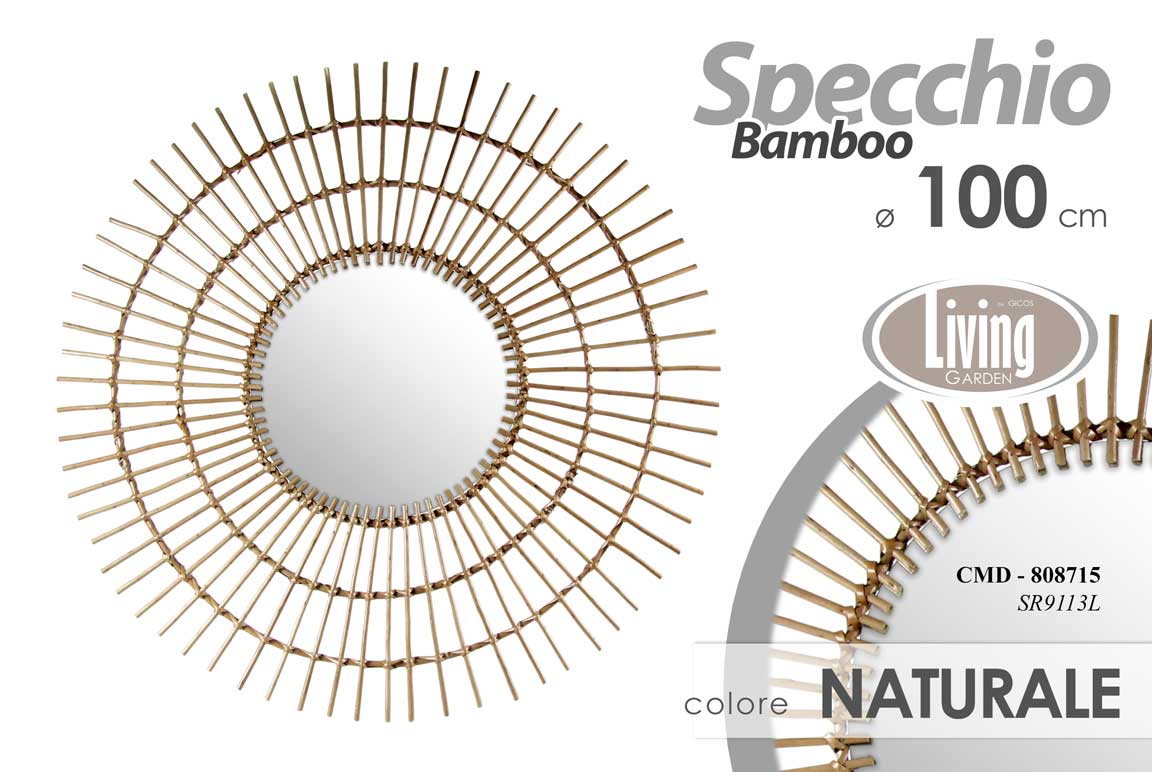 8025569808715 SPECCHIO DA PARETE NATURALE BAMBOO CORNICE LEGNO SPECCHIERA INGRESSO CASA 100 cm - immagine 1