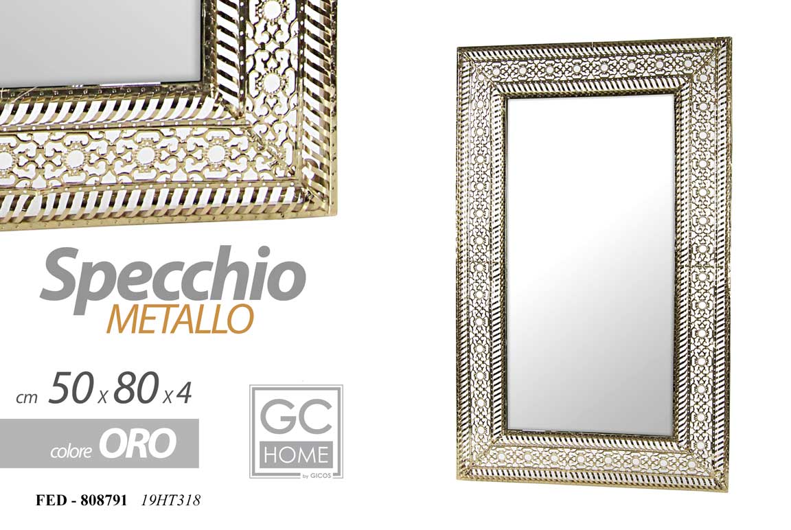 8025569808791 SPECCHIO DA PARETE 80*50 CORNICE ORO METALLO SPECCHIERA VINTAGE CLASSICO MODERNO - immagine 1