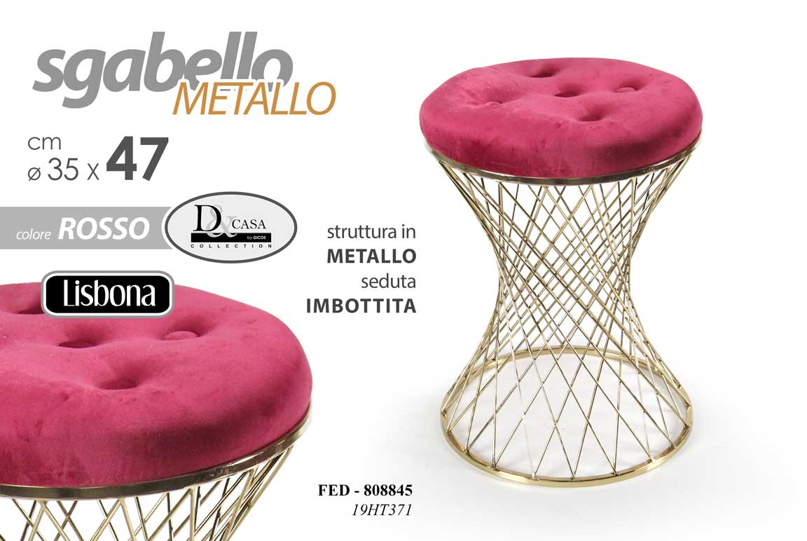 8025569808845 POUF SGABELLO ROSSO POGGIAPIEDI CLASSICO MODERNO POUFF GAMBE METALLO ORO 47*35 - immagine 1