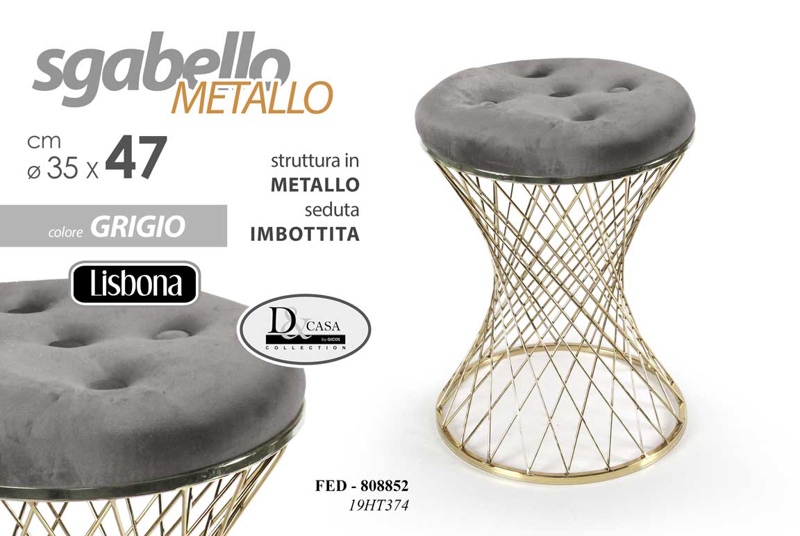 8025569808852 POUF SGABELLO POGGIAPIEDI ELEGANTE CLASSICO MODERNO GRIGIO METALLO ORO h47*35 CM - immagine 1