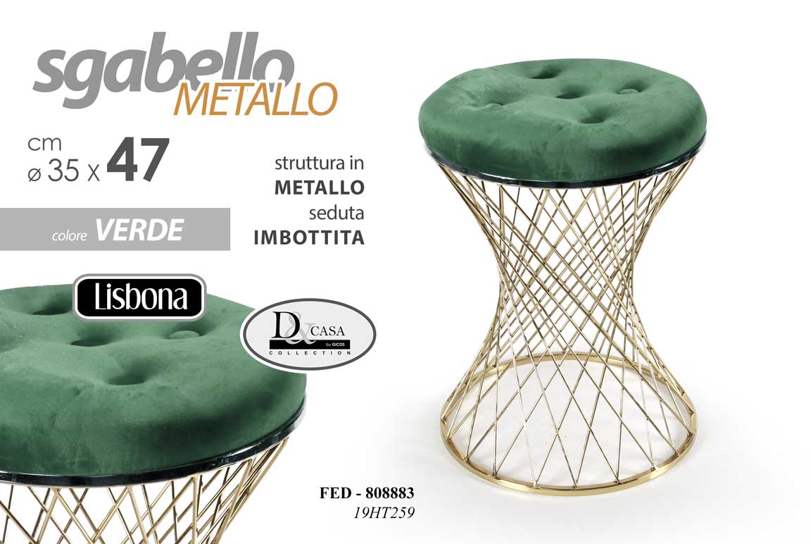 8025569808883 POUF SGABELLO POGGIAPIEDI ELEGANTE CLASSICO MODERNO VERDE METALLO ORO h47*35 CM - immagine 1