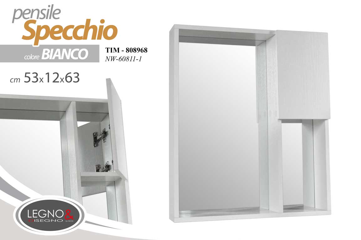 8025569808968 Specchio Bagno da PARETE Specchiera Pensile 1 ANTA Ingresso Armadietto 53*12*h63 - immagine 1