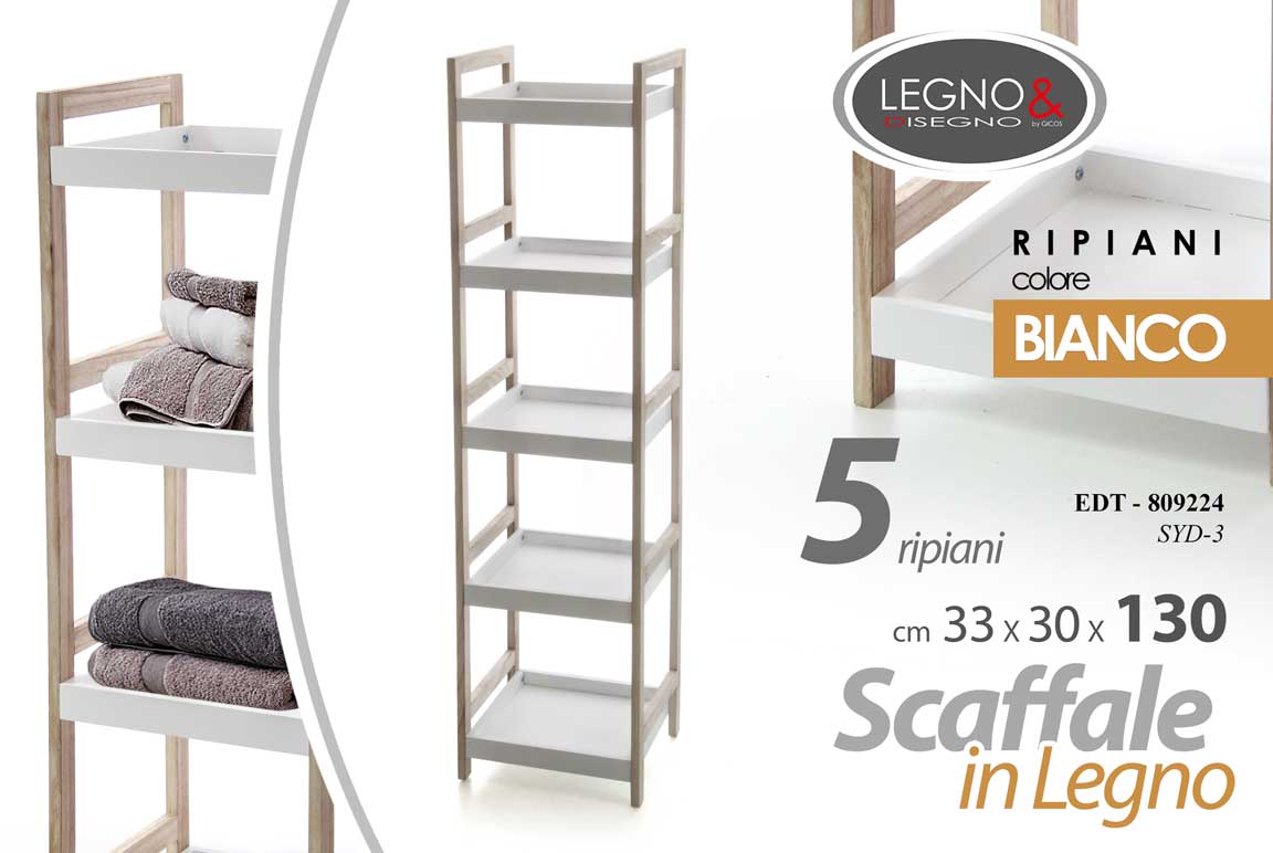 8025569809224 MOBILE Scaffale 5 RIPIANI BIANCO Casa Ufficio Bagno LEGNO 33*30*130CM - immagine 1