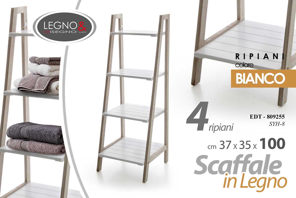 8025569809255 SCAFFALE LEGNO 4 RIPIANI BIANCO CUCINA BAGNO PORTA ASCIUGAMANI OGGETTI 100*37*35 - immagine 1