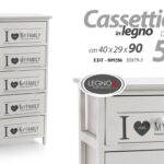 CASSETTIERA 5 CASSETTI BIANCA CUORE LEGNO LOVE FAMILY MODERNA SLIM 90*40*29cm
