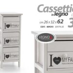 CASSETTIERA 3 CASSETTI CUORE I LOVE MY FAMILY SLIM SALVASPAZIO COMODINO 62*26*32