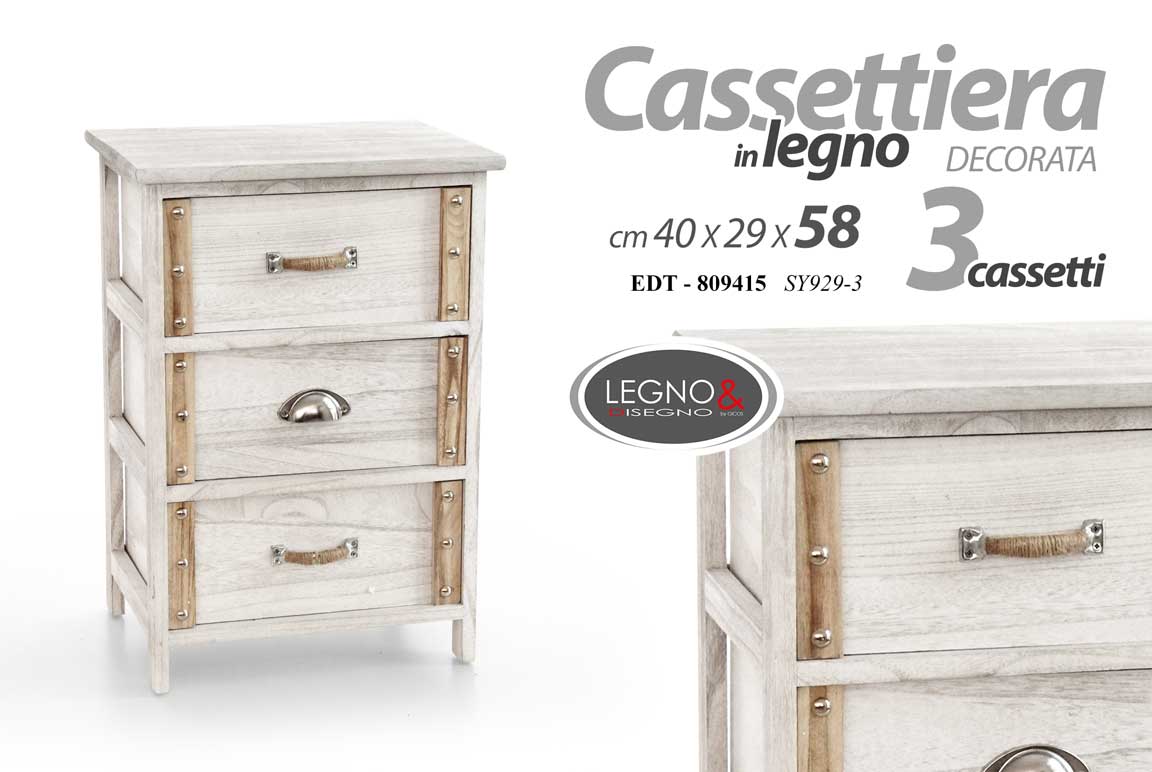 8025569809415 CASSETTIERA MOBILETTO 3 CASSETTI LEGNO NATURALE SLIM VINTAGE RETRò H58*40*29 - immagine 1