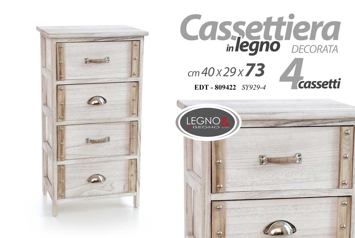 8025569809422 CASSETTIERA LEGNO NATURALE SLIM SALVASP 4 CASSETTI CUCINA BAGNO SALOTTO 73*40*29 - immagine 1