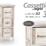CASSETTIERA SLIM SALVASPAZIO 3 CASSETTI COMODINO LEGNO GREZZO Country 62*26*32