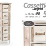 CASSETTIERA LEGNO NATURALE SLIM SALVASPAZIO 5 CASSETTI RETRò VINTAGE 98*26*32