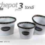 3 CACHEPOT VASO FIORIERA PIANTA FIORI LATTA TONDO BIANCO GIARDINO CASA h15/13/13