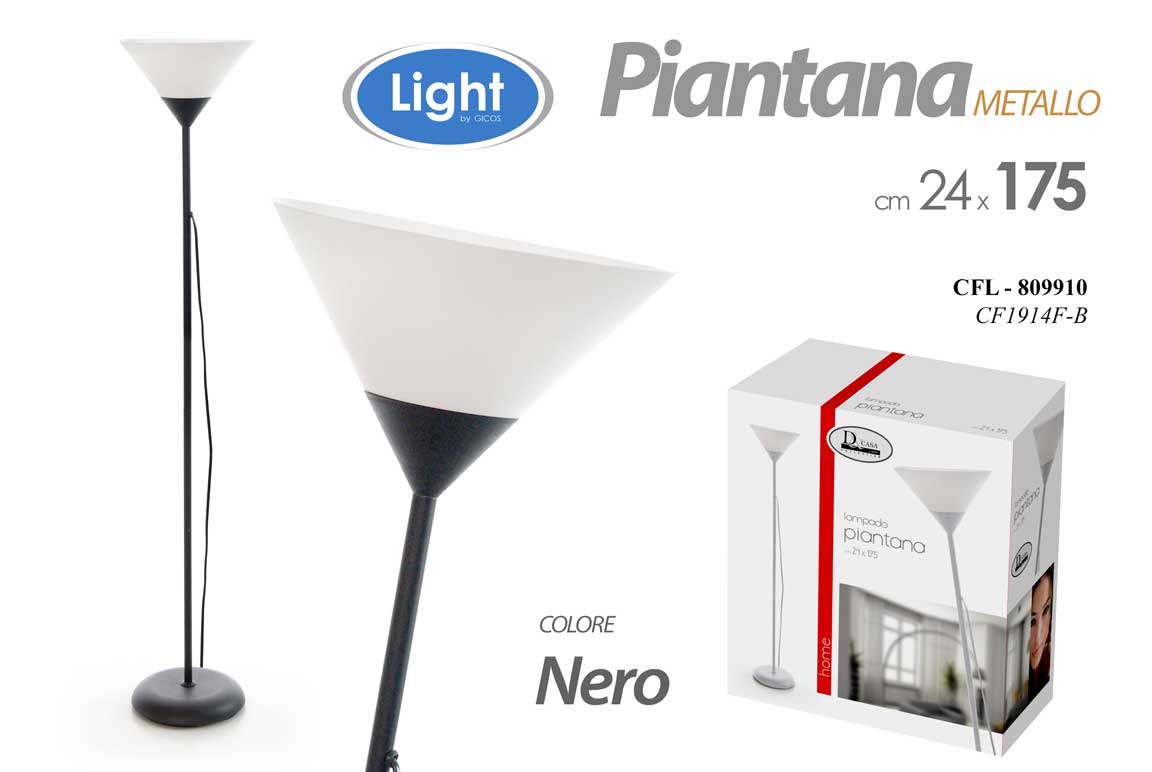 8025569809910 LAMPADA PIANTANA DA TERRA METALLO NERO TONDA VETRO CLASSICO MODERNA 175*24 cm - immagine 1