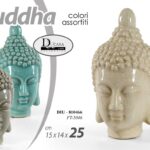 TESTA BUDDHA BUDDA STATUA SOPRAMMOBILE CERAMICA CRAQUELÉ ZEN COLOR ASSOR 25 CM