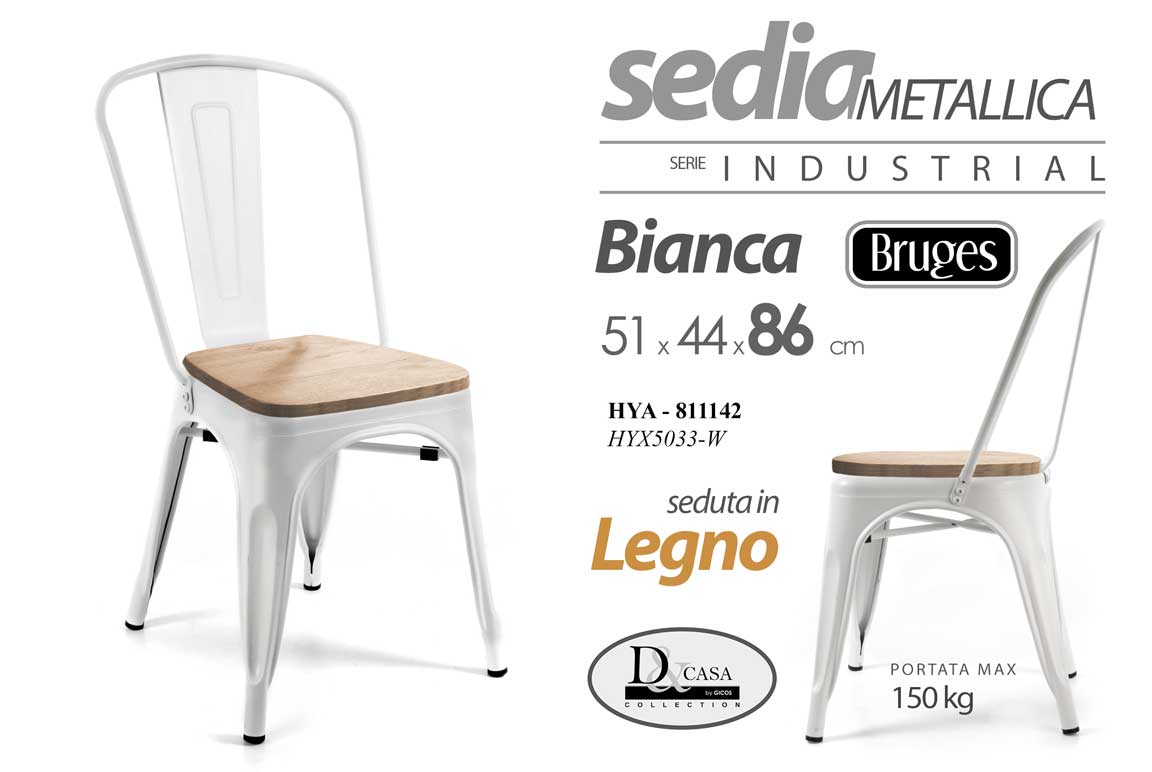 8025569811142 SEDIA ROBUSTA Metallo Pesante SEDUTA LEGNO Design Industriale Shabby Chic 86 cm - immagine 1