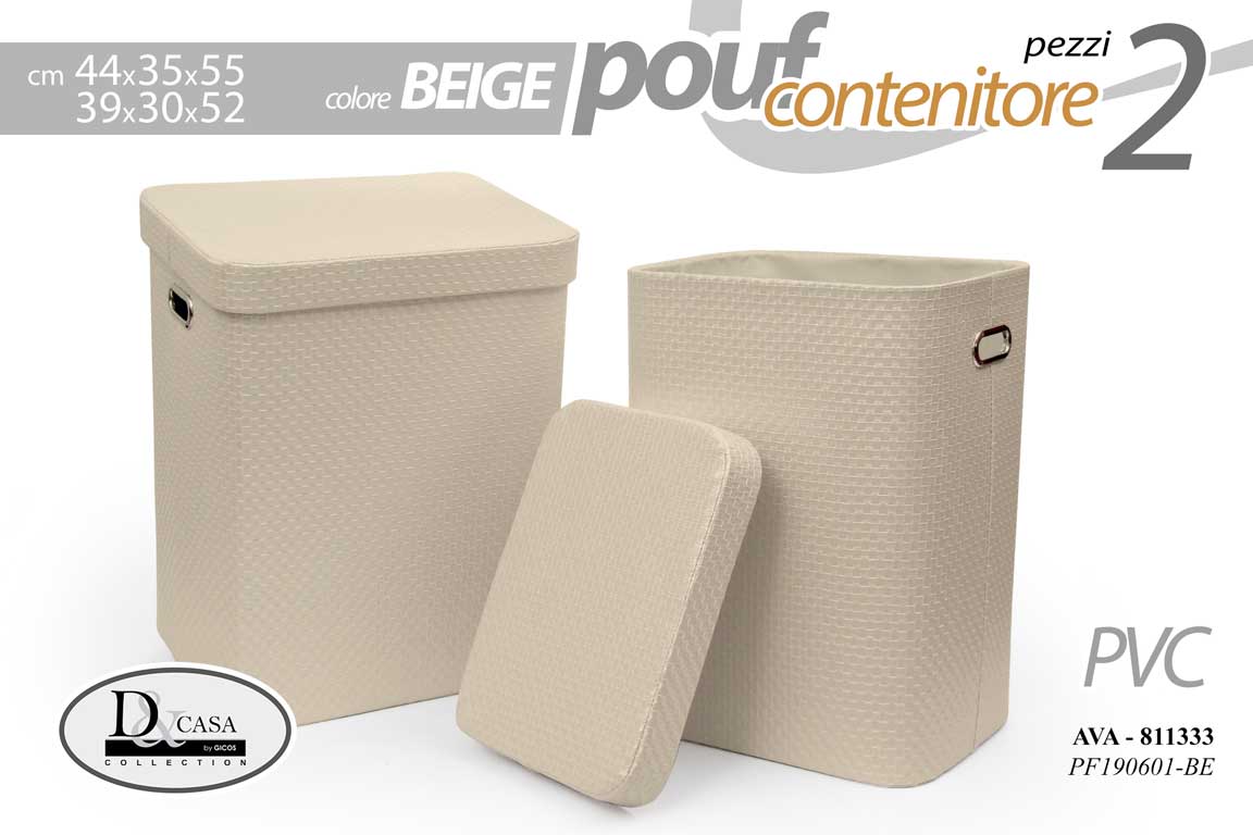 8025569811333 SET 2 CESTE CESTA PVC POUF CONTENITORE Porta biancheria OGGETTI SALOTTO 55-52cm - immagine 1