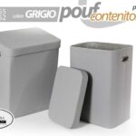 SET 2 CESTE GRIGIO RIGIDE PVC BAULE CON COPERCHIO SALOTTO BAGNO CAMERA 55/52 CM
