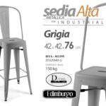 SGABELLO ALTO SCHIENALE SEDIA METALLO 150 kg BAR SALOTTO CUCINA GRIGIO 76-42 cm