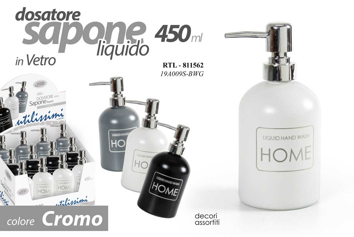 8025569811562 Dosatore sapone liquido home dispenser moderno cucina bagno vetro ass 18 cm - immagine 1