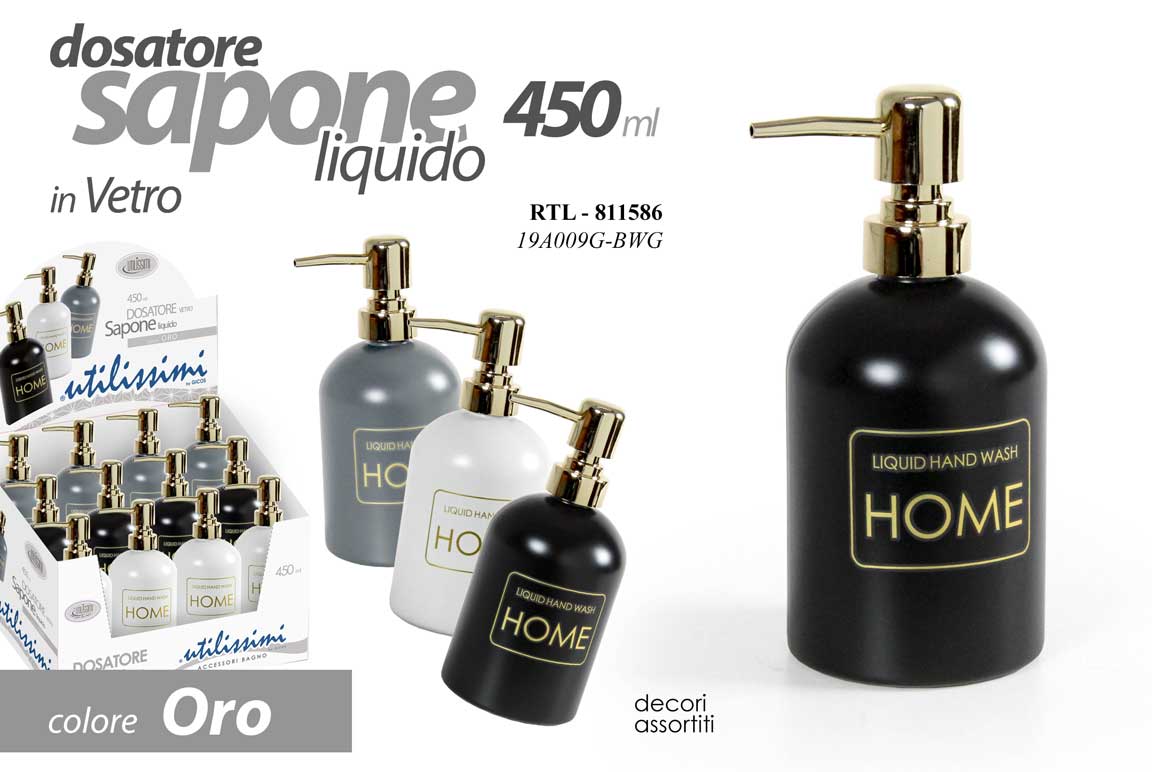 8025569811586 Dosatore sapone liquido home erogatore oro luxury dispenser bagno vetro ass 18cm - immagine 1