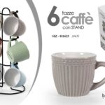 Set 6 tazzine tazze caffè + stand metallo moderne porcellana vintage color 90 ml