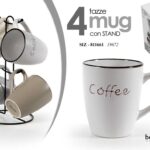 Set 4 tazze mug + stand metallo tazza the tisana colazione ceramica ass 360 ml