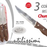 3 COLTELLI BISTECCA LAMA DENTATA SEGHETTATA ACCIAIO Barbecue COLOR LEGNO 13 CM