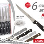 6 COLTELLI DA BISTECCA CARNE PIZZA SET LAMA DENTATA ACCIAIO COLOR ASS 12 CM