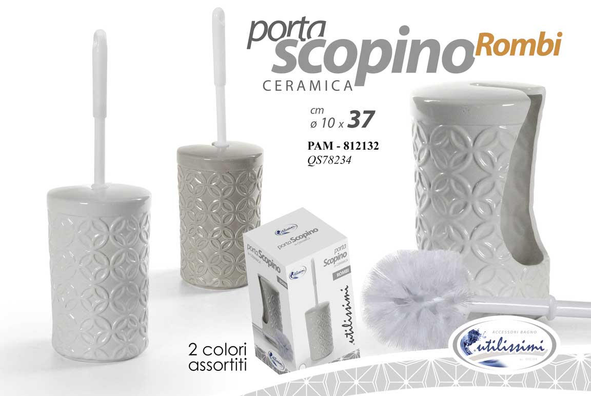 8025569812132 Porta scopino bagno wc geometrico elegante accessorio arredo ceramica ass 37 cm - immagine 1