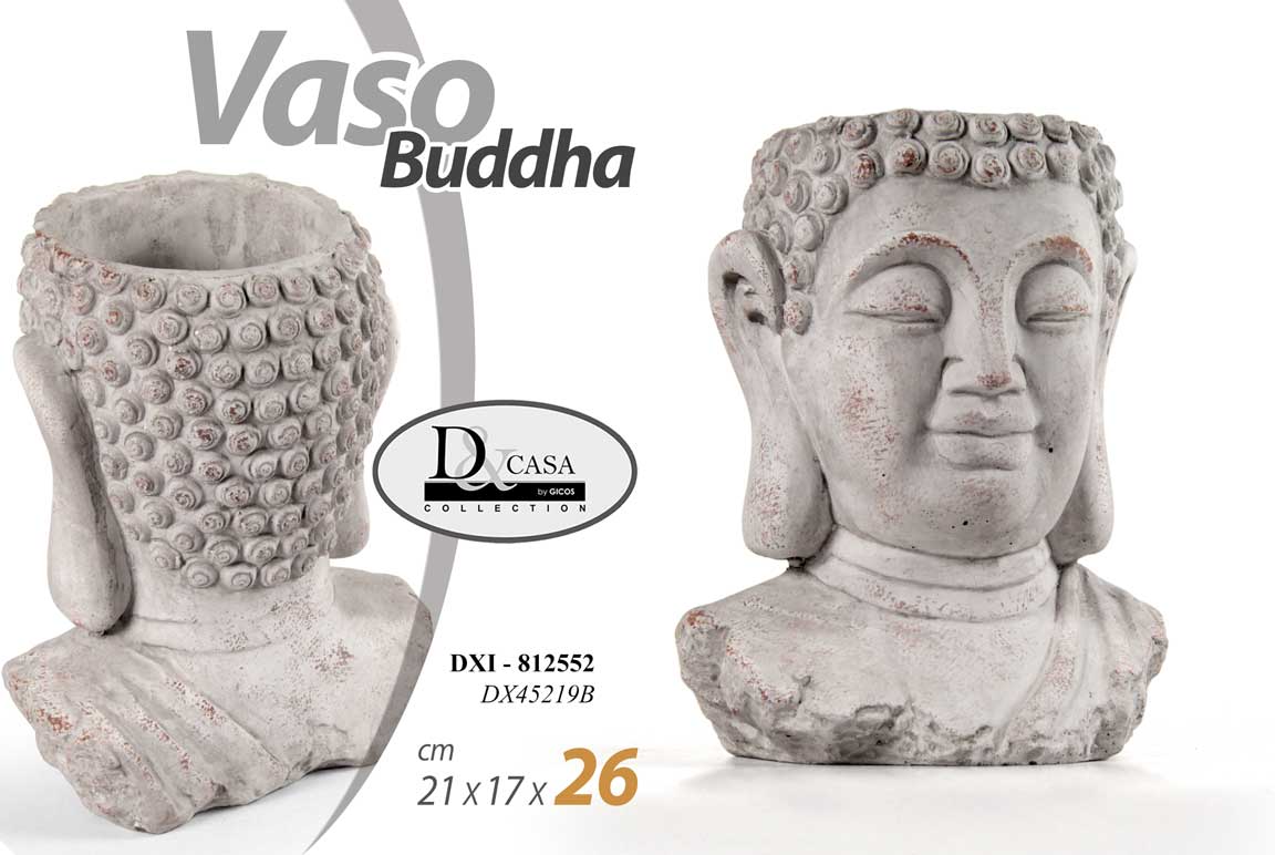 8025569812552 TESTA VASO BUDDHA ANTICATO VISO CACHEPOT CENTROTAVOLA PIETRA VINTAGE RETRò 26cm - immagine 1