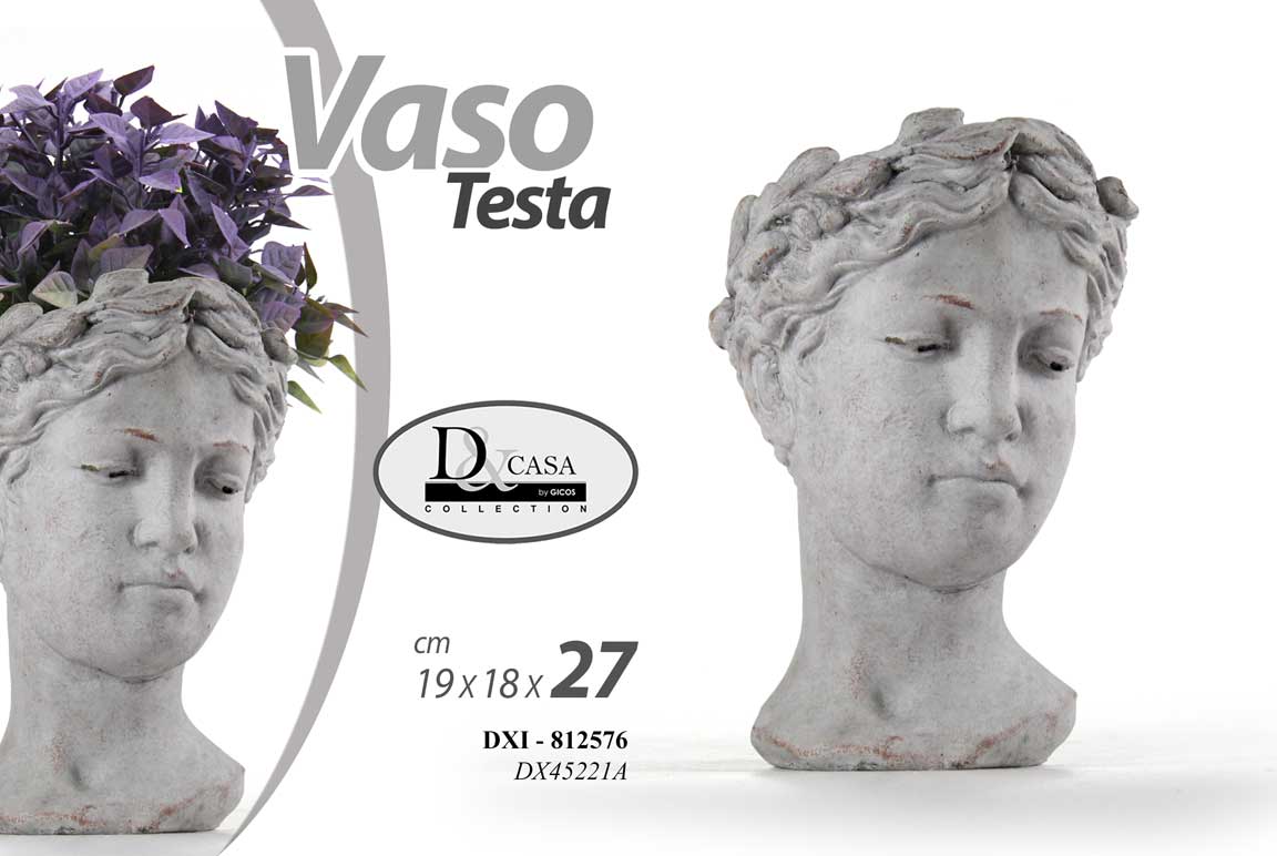 8025569812576 VASO ANTICATO TESTA DONNA PORTA FIORI PIANTE CACHEPOT GRIGIO CEMENTO SCAVO 27 CM - immagine 1