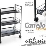 CARRELLO CARRELLINO MULTIUSO SLIM UFFICIO CUCINA GANCI RUOTE NERO 63*45*27 CM