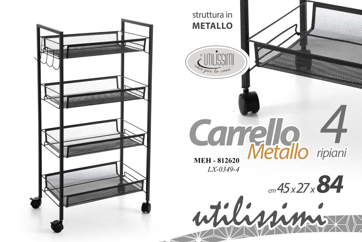 8025569812620 CARRELLO METALLO MULTIUSO CUCINA PORTA FRUTTA UFFICIO LAVANDERIA RUOTE 84*45*27 - immagine 1