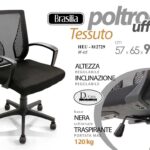 POLTRONA SEDIA TRASPIRANTE UFFICIO TESSUTO Portata 120 kg NERA ACCIAIO 91-101CM