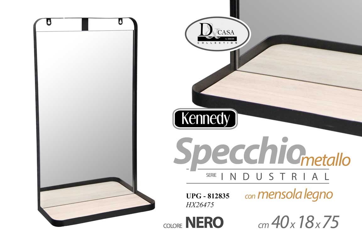 8025569812835 SPECCHIO MENSOLA PARETE PENSILE LEGNO METALLO SPECCHIERA CLASSICO MODERNO h75*40 - immagine 1