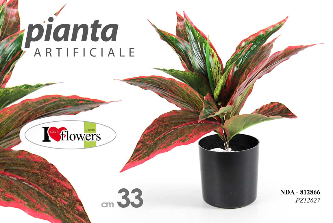 8025569812866 PIANTA 33 CM ARTIFICIALE PIANTINA FINTA FIORI FIORE CON VASO FOGLIA DECORAZIONE - immagine 1