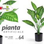 PIANTA 64cm ARTIFICIALE CON VASO PIANTINA FINTA FIORI FOGLIA VERDE DECORAZIONE