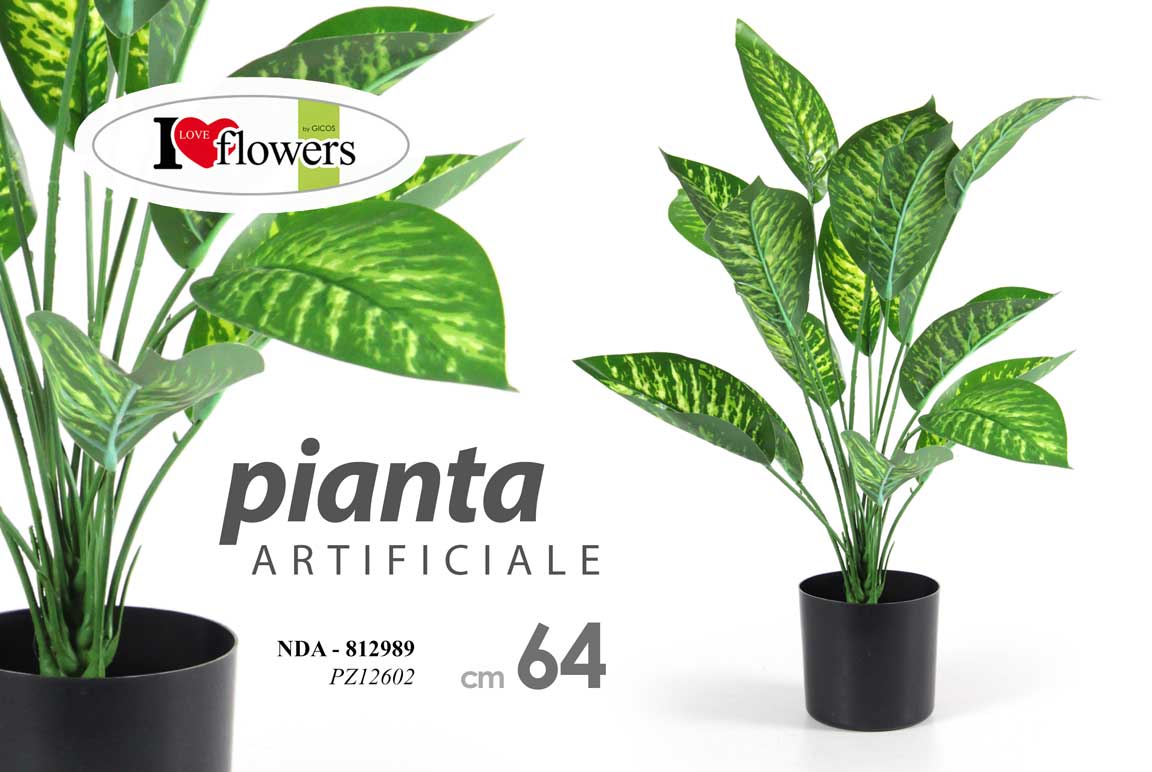 8025569812989 PIANTA 64cm ARTIFICIALE CON VASO PIANTINA FINTA FIORI FOGLIA VERDE DECORAZIONE - immagine 1