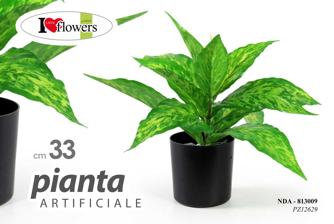 8025569813009 PIANTA 33 CM ARTIFICIALE CON VASO PIANTINA FINTA FIORI FOGLIA VERDE DECORAZIONE - immagine 1